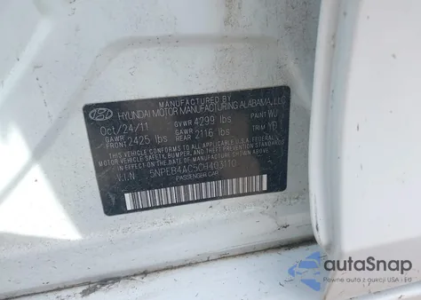2012 Hyundai Sonata Gls z USA, uszkodzony, nr VIN 5NPEB4AC5CH403110